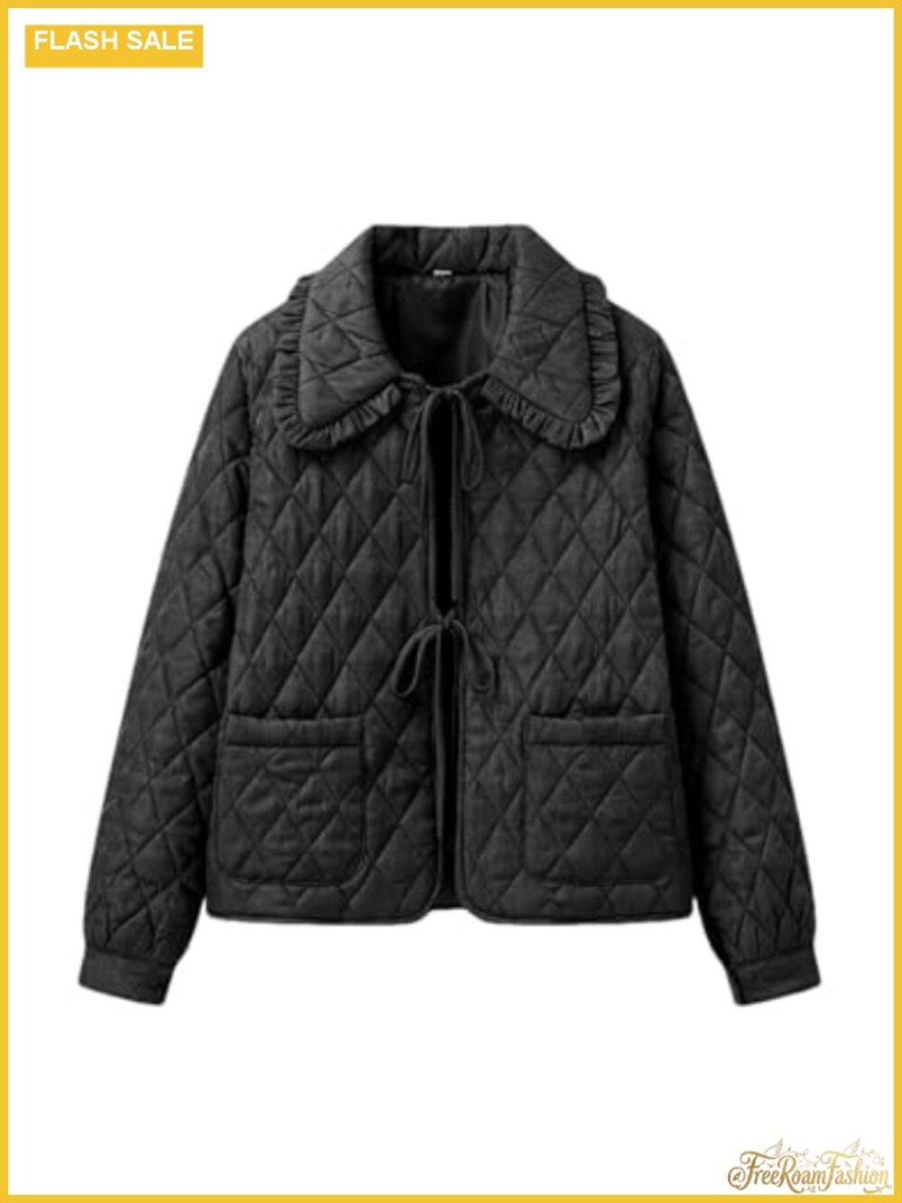 Ruffled Quilted Cropped Jacket Tie-Front Cotton Padded Coat